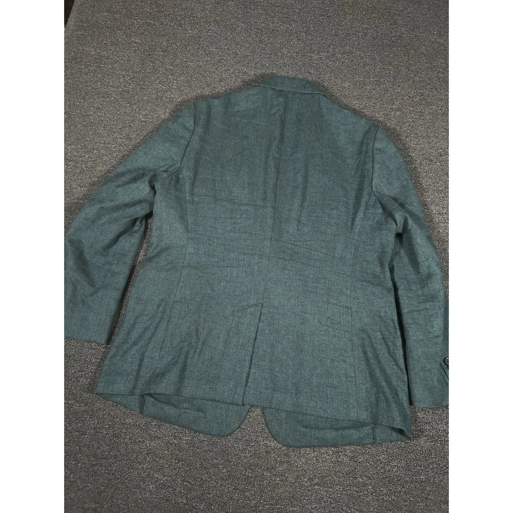 Banana Republic Blazer Jacket Men 44R Green Herringbone Tweed Linen Unstructured